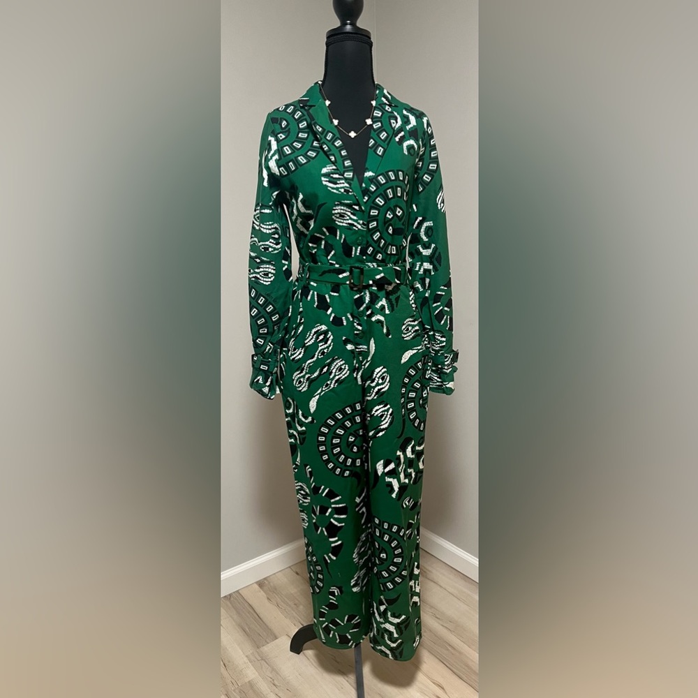 FARM Rio Green and Black Long Sleeve Jumpsuit